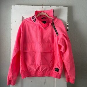 PE Nation Neon Pink Man Down Jacket‎ Asymmetric Zip Windbreaker Small
